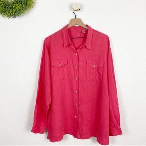 Chico’s 100% Linen Fuchsia Lagenlook Button Up L